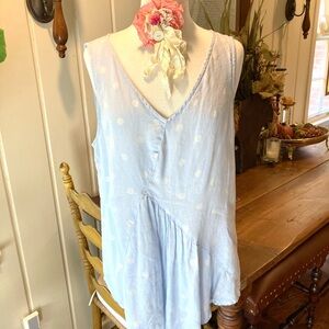 Cut•Loose Blue Polka Dot Asymmetrical Blouse Med